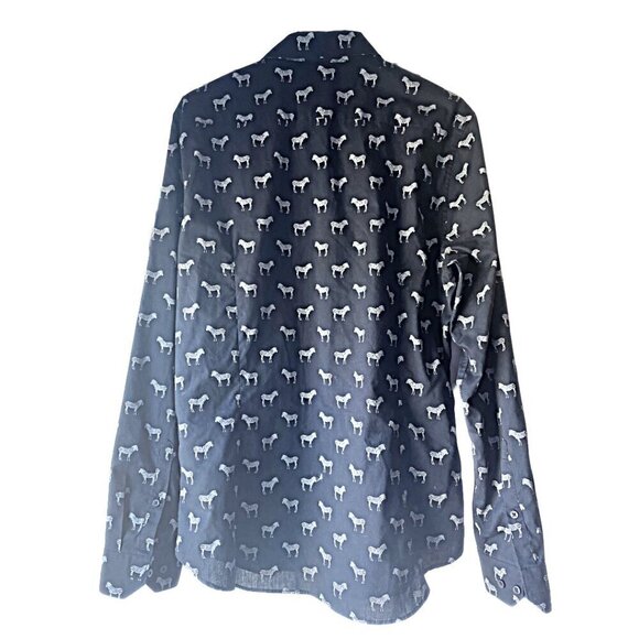 Zebra Pattern Navy‎ H&M Button Down Shirt Size Men's Large Slim Fit - Picture 4 of 4